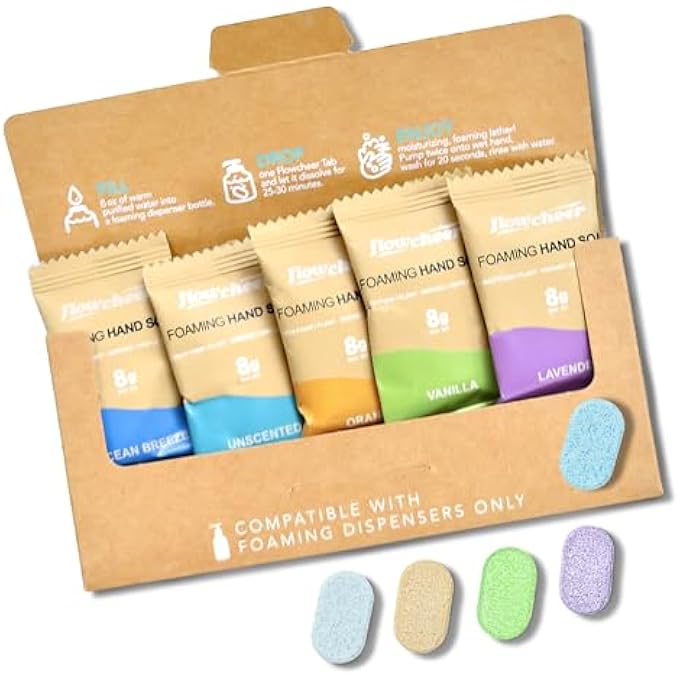 flowcheer FOAMING HAND SOAP TABLET REFILLS-5 SAMPLE PACK HAND WASH TABLETS, ZERO WASTE ECO FRIENDLY CLEANING SUPPLIES-FILLS 5 X 8 FL OZ REFILLABLE FOAM DISPENSER(40 FL OZ TOTAL) - Image 4